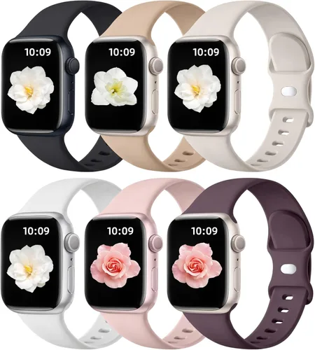 Miniatura 11 de Maledan Paquete de 6 correas compatibles con Apple Watch de 38mm 40mm 41mm 42mm 44mm 45mm 46mm 49mm, mujeres y hombres, correa deportiva de silicona