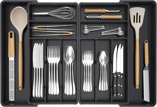 Lifewit Organizador Grande de Cajón para Cubiertos, Expandible de 18 a 28 Pulgadas, Bandeja de Utensilios de Plástico sin BPA para Cocina, Soporte