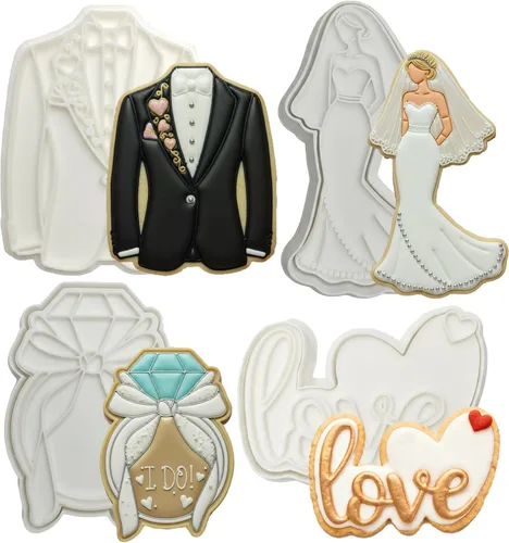Miniatura 12 de Juego de 11 cortadores de galletas de amor con sello 3D de ácido poliláctico (PLA) para cocina, pastel, vestido de boda, formas de anillo de amor