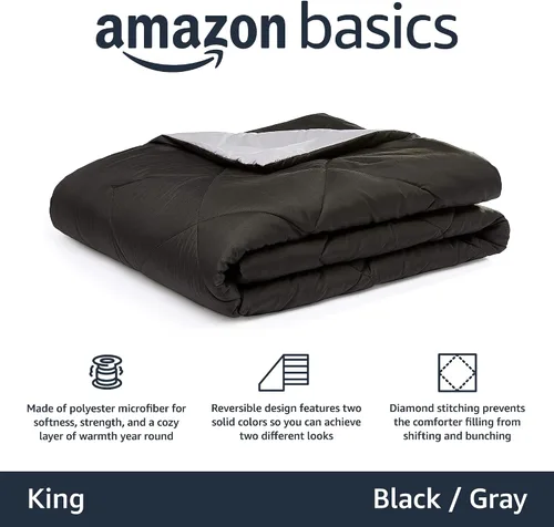 Miniatura 2 de Amazon Basics Manta de edredón reversible de microfibra ligera, King, negro/gris