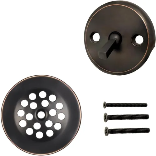 Kit de desagüe de tina con palanca de viaje con colador – Placa frontal de desbordamiento de 2 agujeros, tornillos a juego – Juego de reemplazo de