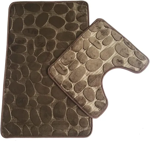 Tapete de baño antideslizante de 19.7 x 31.5 in y tapete de inodoro de 19.7 x 15.7 in, juego de 2 alfombras de baño suaves con patrón de adoquines,