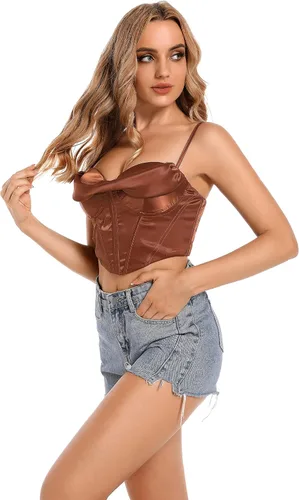 Miniatura 7 de Wiltilky Sujetador sexy para el pecho, corsé corto, top de moda con tirantes delgados, camiseta sin mangas para mujer