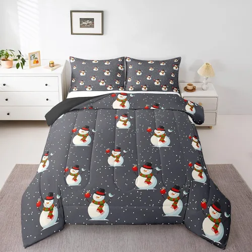 Miniatura 18 de Erosebridal Juego de ropa de cama Kawaii de muñeco de nieve tamaño individual para niños y niñas, juego de ropa de cama de feliz año nuevo, edredón