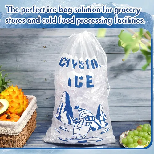 Miniatura 4 de Honoson 100 bolsas de almacenamiento de hielo de plástico de 8 libras con cierre de cordón de algodón para barbacoas, campamentos, puestos