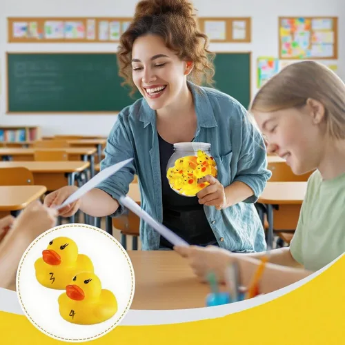 Miniatura 5 de 100 mini patos de goma amarillos pequeños para baby shower, juguete de baño de goma amarillo para bebé, decoración divertida para ducha, fiesta