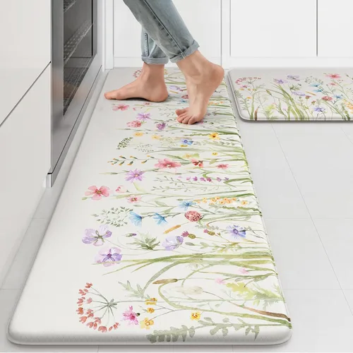 Miniatura 21 de KIMODE Tapete antifatiga para suelo de cocina, semicírculo de 18 x 28 pulgadas, de espuma viscoelástica, acolchado, antideslizante, tapetes cómodos