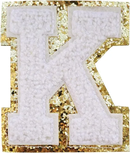 Miniatura 132 de SPRT - Parches de letras de chenilla universitaria con purpurina, parche de letras blancas para planchar con letras del alfabeto para disfraz