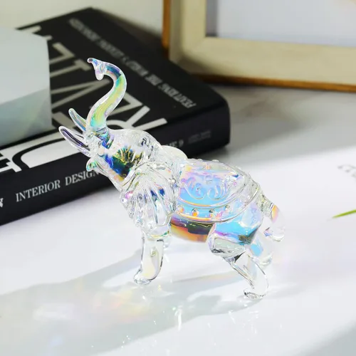 Miniatura 7 de YWHL Linda Figurilla de Vidrio de Cristal de Elefante, Regalos Coleccionables para Mujeres Amantes de los Elefantes, Estatua de Animal para Arco iris
