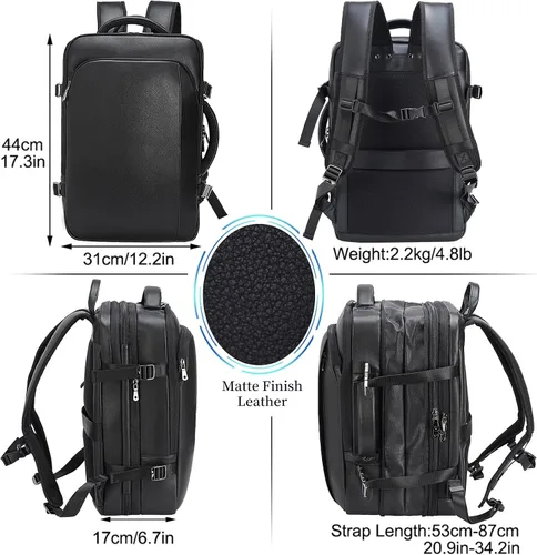 Miniatura 3 de Masa Kawa Mochila de cuero para laptop de 15.6 pulgadas para hombres expandible 36L viaje de negocios mochila Daypack Weekender Bag