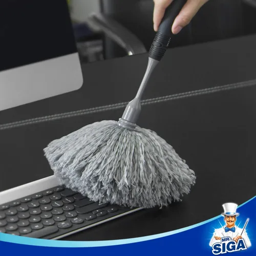 Miniatura 5 de MR.SIGA Plumero de microfibra delicado, mango cómodo antideslizante, cabezal de plumero lavable desmontable, gris y negro