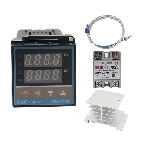 Miniatura 10 de REX-C100 - Termostato digital PID, salida SSR, relé SSR, sonda de termopar K (color: C100, juego 1)