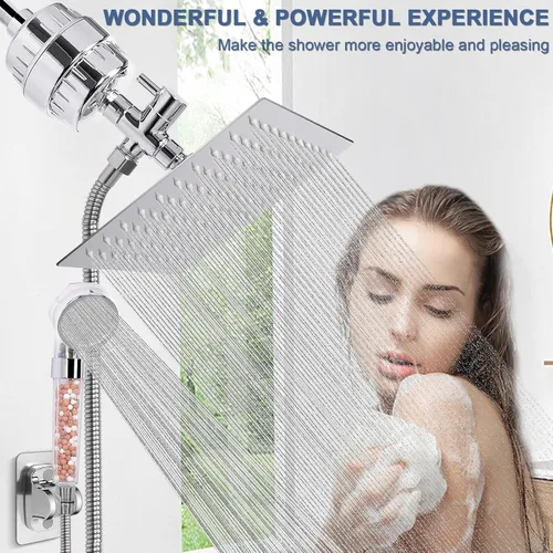 Miniatura 6 de Cabezal de ducha con filtro, lluvia de alta presión de 8 pulgadas con filtro combinado para agua dura, elimina el cloro, el flúor y las sustancias