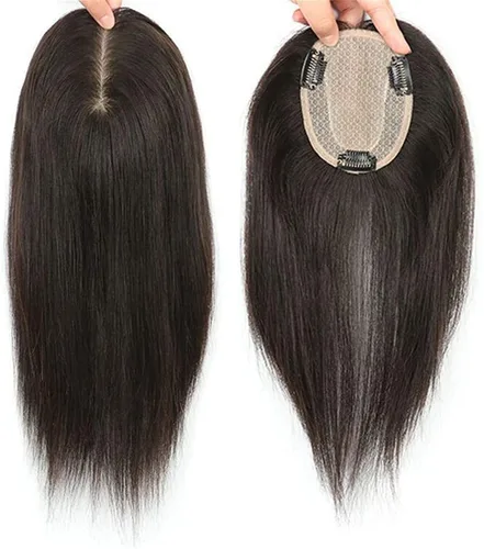 Miniatura 4 de Corona de cabello humano lacio con base de seda, clip invisible, para mujer, 8 pulgadas, color marrón oscuro