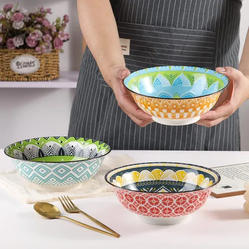 Miniatura 2 de Juego de Tazones para Ramen Tazones Pho - Juego de Tazones de Sopa de Porcelana de 3 Piezas - Juegos de Tazones para Fideos para Cocina 35 oz