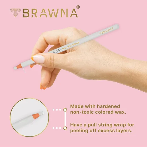 Miniatura 4 de Brawna Paquete de 6 lápices de cejas Pro Peel Off para mapeo de labios y cejas, suministros de microblading, color blanco