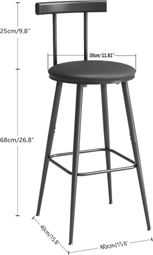 Miniatura 3 de Taburetes de bar, juego de 2 taburetes de cocina altos, sillas de bar con respaldo y reposapiés, taburetes industriales con asiento suave de PU