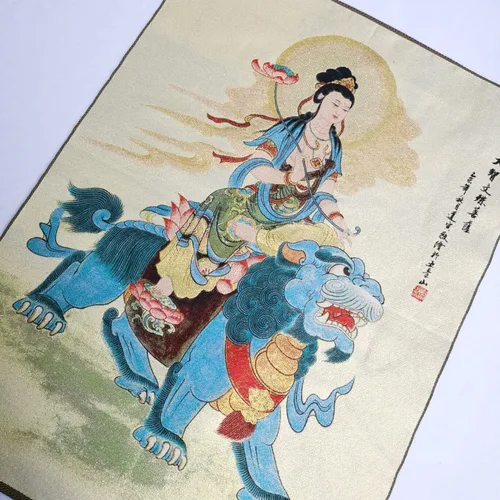 Miniatura 4 de Seda Embroidey Tibetano Thangka Budismo Bodhisattva Manjusri Tangka Thangka Mural Pintura Fengshui para colgar en la pared para decoración del hogar