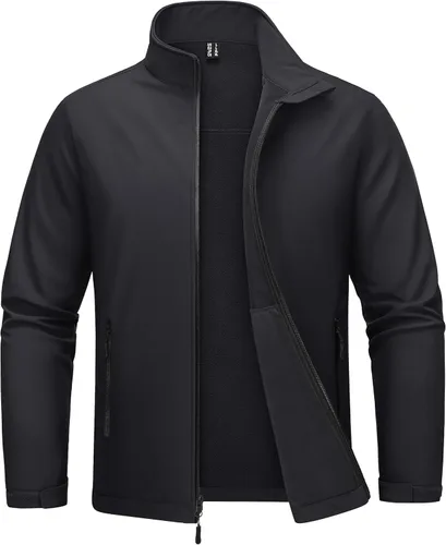 Miniatura 10 de MAGCOMSEN Chaqueta Softshell con forro polar para hombre, ligera, impermeable, cortavientos con cremallera, abrigo de lluvia para invierno