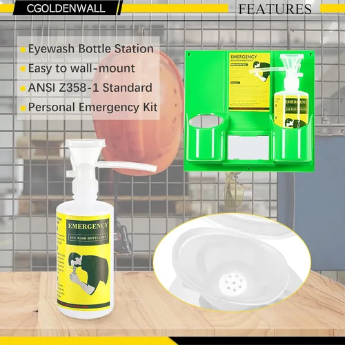 Miniatura 2 de CGOLDENWALL Estación de lavado de ojos portátil montado en la pared, kit de lavado de ojos de emergencia, 2 botellas de lavado de ojos de 16.09
