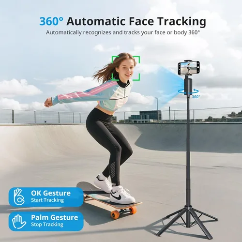 Miniatura 2 de Fuloview Trípode de seguimiento facial automático, trípode de teléfono de 67 pulgadas para iPhone, rotación de 360° que sigue tu movimiento, control