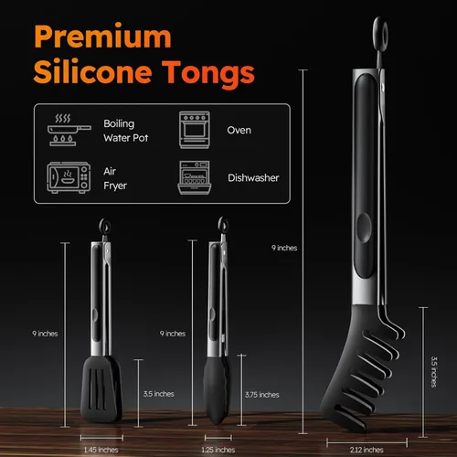 Miniatura 2 de HST Pinzas para cocinar con puntas de silicona (paquete de 3), pinzas de cocina antiadherentes con punta de silicona para cocinar barbacoa hornear