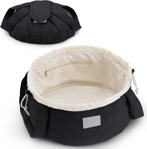 Miniatura 23 de Bolsa de maquillaje con cordón en forma de barril grande, bolsa de cosméticos, organizador de artículos de tocador para mujeres, A-Negro
