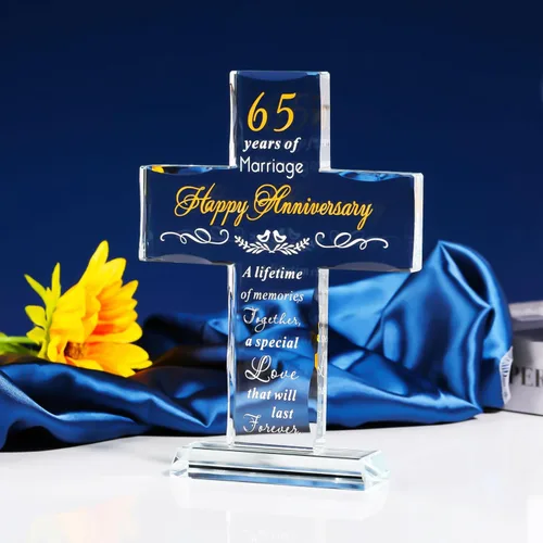 Miniatura 3 de YWHL Regalos de Cruz del 65º Aniversario de Bodas para Padres y Abuelos, Decoración de Fiesta del 65º Aniversario, Recuerdo de Cruz de Cristal de 65