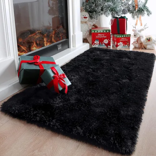 Miniatura 6 de HOMORE Alfombra de pasillo de 2 x 4 pulgadas, alfombra negra para dormitorio, alfombras esponjosas para pasillo, mesita de noche, alfombras largas