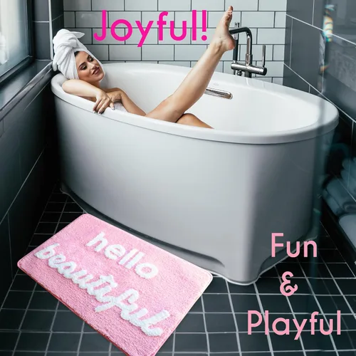 Miniatura 4 de Evovee Hello Beautiful - Alfombra de baño rosa claro, melocotón, coral, linda alfombra de baño para niñas, con texto en inglés "You Look Good