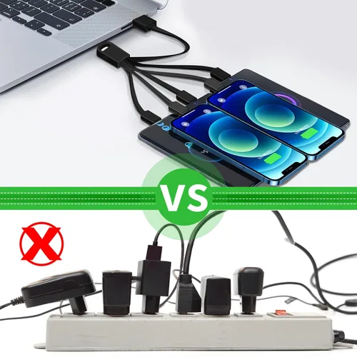 Miniatura 3 de Herfair Cable de carga múltiple (paquete de 2) Cable de carga universal 6 en 1 Cable de alimentación para múltiples dispositivos con conectores Negro