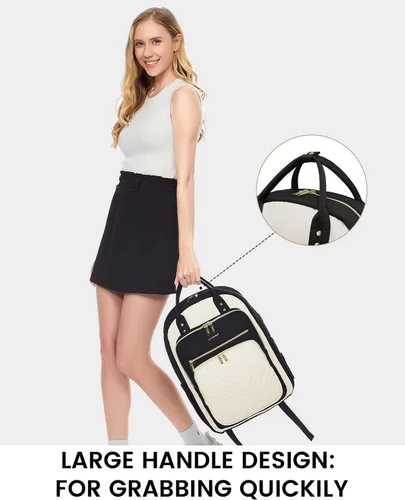 Miniatura 6 de LOVEVOOK - Mochila portalaptop para mujeres, mochila de trabajo de moda con puerto USB, mochilas impermeables para el trabajo., negro, beige beige