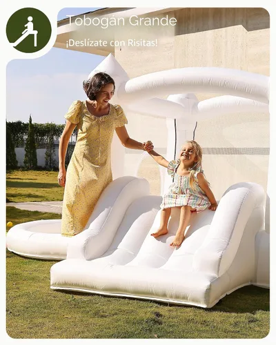 Miniatura 5 de Outfunny - Casa hinchable blanca con tobogán, casa hinchable interior para niños de 3 a 8 años con pozo de bolas, área de rebote de 6.5 x 6.5 pies