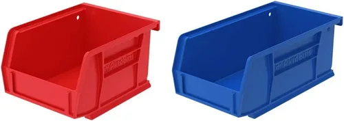 Akro-Mils Contenedores organizadores de almacenamiento apilables colgantes, 5 x 4 x 3 pulgadas, rojo (paquete de 24) y 7 x 4 x 3 pulgadas, azul