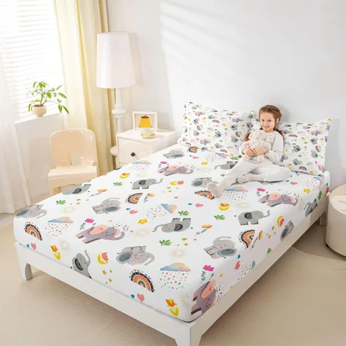 Miniatura 9 de Erosebridal Juego de ropa de cama de zorro para niños, sábana bajera ajustable de zorro de dibujos animados para niños y niñas, decoración