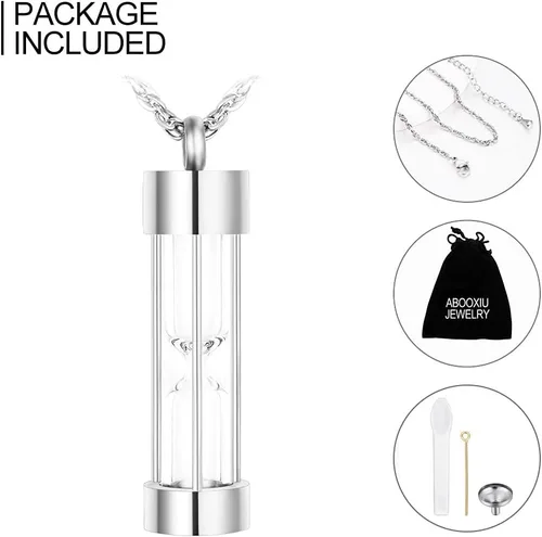 Miniatura 31 de abooxiu Collar de urna de reloj de arena para cenizas, joyería de cremación para cenizas, collar de cenizas de recuerdo conmemorativo de acero