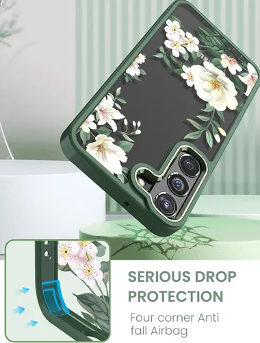 Miniatura 7 de Dretal Funda para Samsung Galaxy S22 5G Floral, de Grado Militar Probada contra Caídas, Parte Trasera Dura y Borde Suave, Funda Protectora de Verde