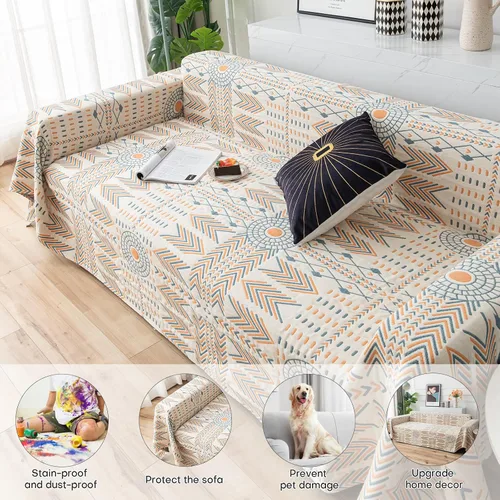 Miniatura 5 de Funda de sofá de algodón lavable, reversible, estilo boho, para sofá seccional en forma de L, con diseño geométrico de jacquard, protector multiusos