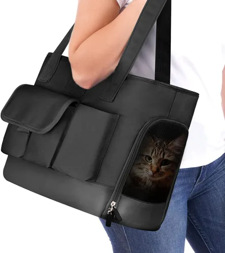 Transportador de Gatos, Transportador de Perros, Transportador de Mascotas, Bolso de Perro de Cuero PU Premium Impermeable Plegable de Tela Oxford,