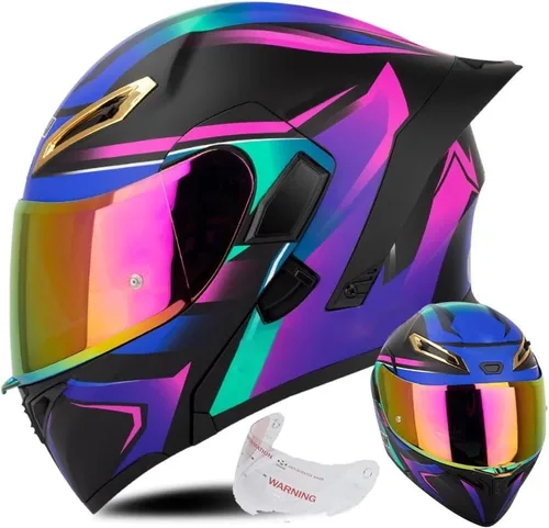 Miniatura 11 de Casco de cara completa abatible para motocicleta con doble visera solar, aprobado por ECE/DOT, casco de motocross para scooter, turismo, bicicleta