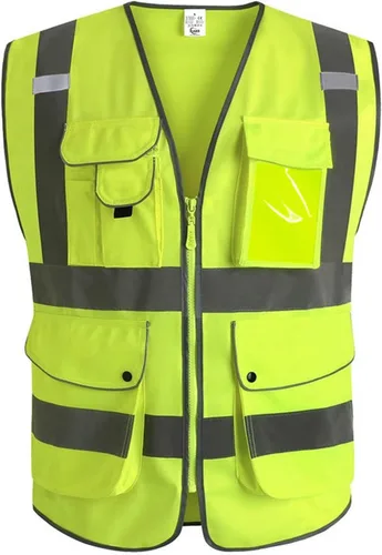XIAKE Chaleco de seguridad reflectante de alta visibilidad con 9 bolsillos clase 2 para hombres y mujeres, cumple con las normas ANSI/ISEA Amarillo
