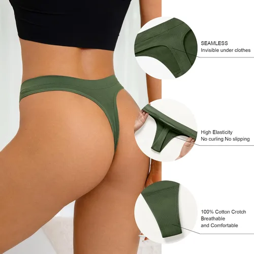 Miniatura 4 de SHARICCA Tanga sin costuras para mujer, sexy, transpirable, no se ve, ropa interior para mujer, paquete múltiple