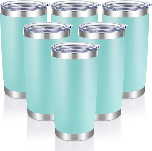Miniatura 33 de Vaso de acero inoxidable de 20 onzas con tapa, doble pared aislada al vacío, taza de café de 20 onzas con recubrimiento en polvo para bebidas Verde