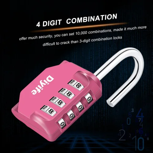 Miniatura 4 de Diyife - Paquete de 2 candados de combinación de 4 dígitos impermeables para exteriores, para casilleros de gimnasio, cajas de herramientas, Rosa