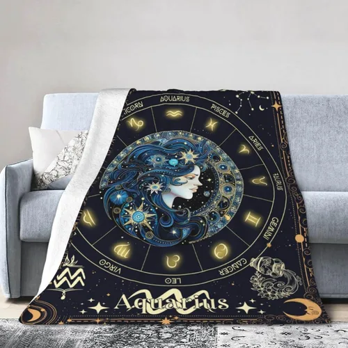 Miniatura 7 de Manta del Zodiaco Acuario para Niños y Niñas, Diseño Temático de Astrología Secreta Impreso, Mantas de Tiro para Niños, Regazo, Silla, Manta Suave