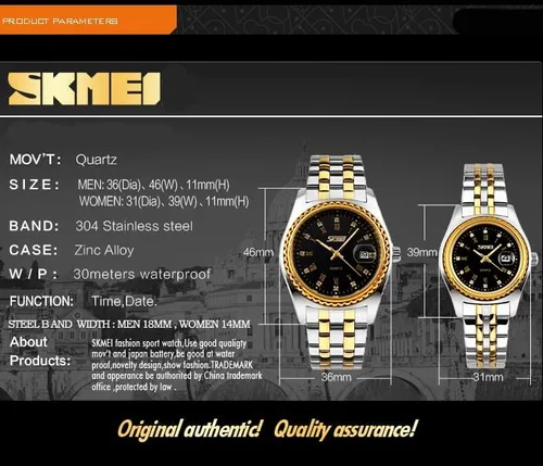 Miniatura 6 de SKMEI Watches for Couples Men and Women His and Hers Pair Watch Set Husband Wife Valentines Matching Wedding Gifts Classic Stainless Luxry Business