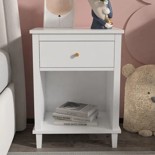 Miniatura 10 de Mesita de noche de madera, mesa auxiliar con cajón y estante de almacenamiento, mesita de noche moderna para dormitorio, sala de estar, oficina