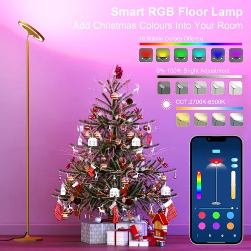 Miniatura 4 de Keepsmile Lámpara de pie LED de oro de doble cara con aplicación inteligente y control remoto de 36W 2600LM, lámpara de pie RGB brillante y alta