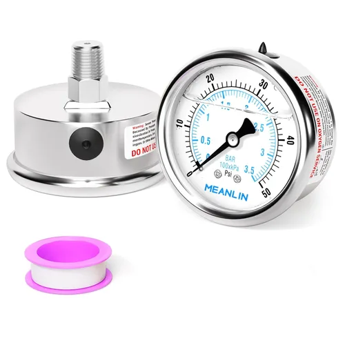 Miniatura 14 de MEANLIN MEASURE Medidor de presión de acero inoxidable relleno de líquido de 0 ~ 100 psi con junta de acero inoxidable 316, esfera de cara NPT