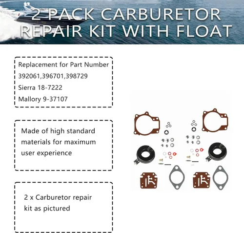 Miniatura 6 de labwork Paquete de 2 kit de reparación de carburador con flotador de repuesto para Johnson Evinrude 18 20 25 28 30 35 40 45 48 50 55 60 65 70 75hp